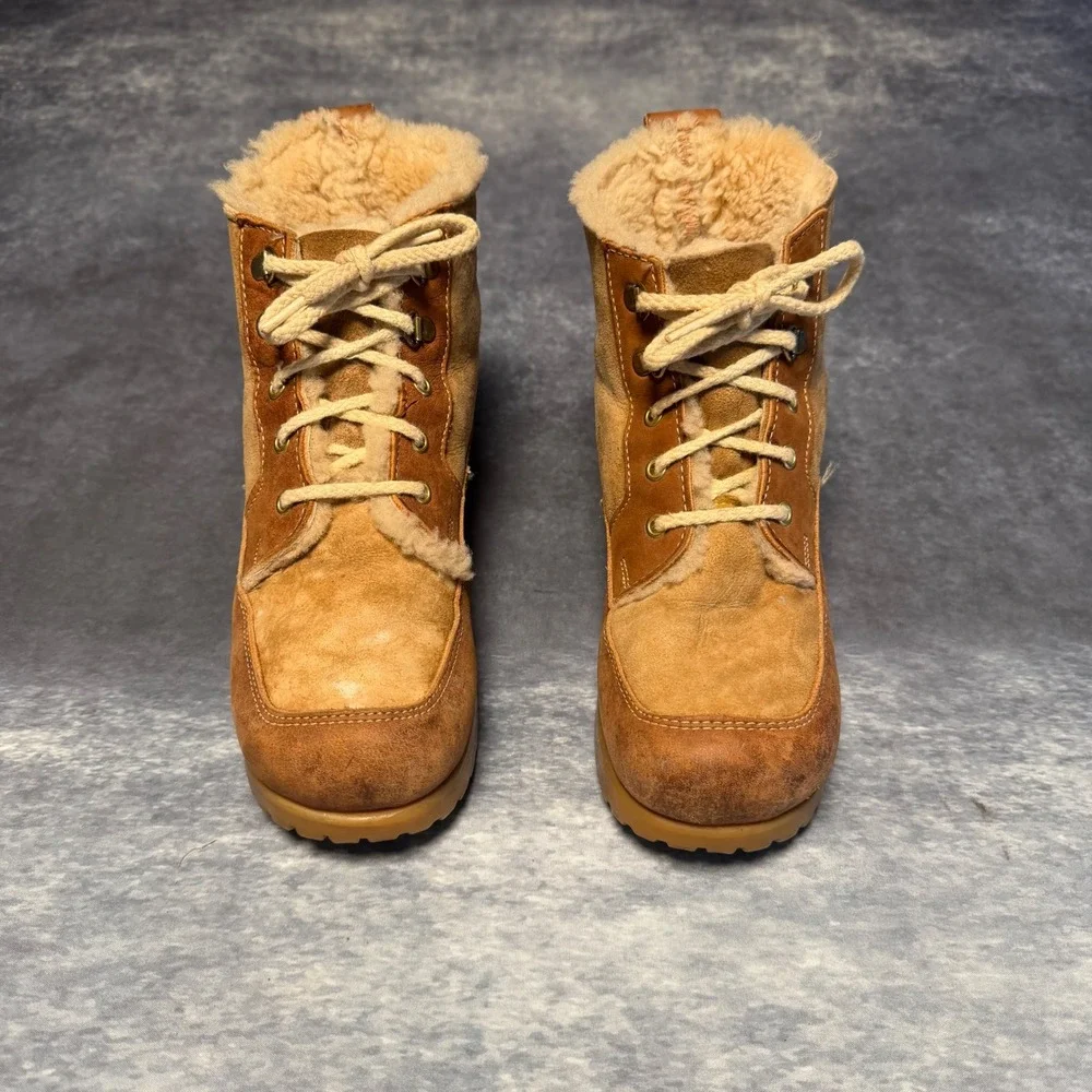 VTG 70s Dexter Women Brown Leather Suede Shearling Lined Lace Up Winter Boots 7M